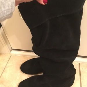 Black suede leather slouch boots